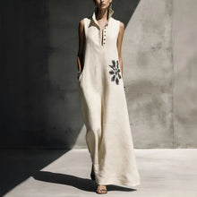 Load image into Gallery viewer, Women's Cotton Linen Mandarin Collar Maxi Dress – Graphic Print with Pockets