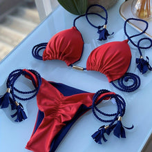 Load image into Gallery viewer, New Festival Flame Halter Bikini Set for Women – Triangle V-Neck Backless Two-Piece Swimsuit with Tie Side Bottoms & Adjustable Lace-Up Fit – Sleek Polyamide Swimwear for Koningsdag/King’s Day & Summer Beach Celebrations