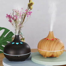 Load image into Gallery viewer, Modern Heart Shapes Aromatherapy Diffuser 550ml With Remote Control Cool Mist Humidifier Ultrasonic Aroma Essential Oil Diffuser for Office Home Bedroom Living Room Study Yoga Spa - Wood Grain, 7 Colors LED Light