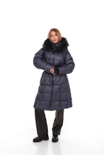 Load image into Gallery viewer, Cyrus Genuine Fur Trim Down Fill Coat in Navy