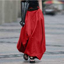 Load image into Gallery viewer, Women's High-Waist Flared Maxi Skirt – Solid Color Cotton Linen with Pockets