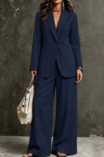 Load image into Gallery viewer, Women's Linen-Look Single-Button Blazer & Wide-Leg Trouser Suit Set