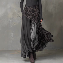 Load image into Gallery viewer, Women's Leopard Print Ribbed Knit Maxi Dress – Long Sleeve High Waist Full Skirt