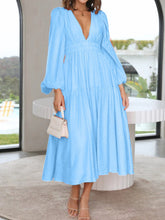 Load image into Gallery viewer, Lightweight Deep V-Neck Balloon Sleeve Maxi Dress Elegant & Flowing Silhouette Unique Dress