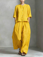 Load image into Gallery viewer, Three-Quarter Sleeve Shirt & Loose Trousers Two-Piece Set