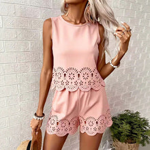 Load image into Gallery viewer, Women's Elegant Hollow-Out Floral Top & Pants Set – 2-Piece