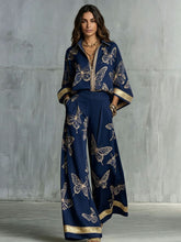 Load image into Gallery viewer, Women's Deep V-Neck Zipper Top & Wide Leg Pants Two-Piece Set
