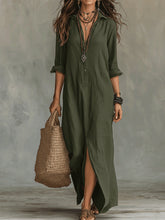 Load image into Gallery viewer, Women's Solid Color Notch Lapel Front Slit Maxi Dress | Casual Long Shirt Dress
