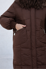 Load image into Gallery viewer, Lauren Genuine Fur Trim Down Fill Coat in Chocolate