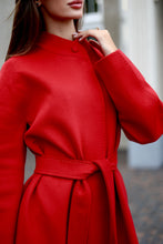 Load image into Gallery viewer, Band Collar Wool Blend Coat in Autumn Red
