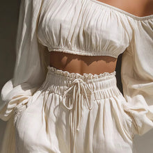 Load image into Gallery viewer, Women's One-Shoulder Ruched Crop Top & High-Waist Shorts Set