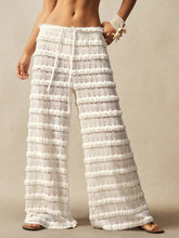 Load image into Gallery viewer, Women's Lace Jacquard Wide-Leg Pants – Hollow-Out Ruffle Patchwork Tie-Up Boho Trousers
