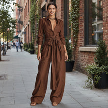 Load image into Gallery viewer, Women's Collar Long Sleeve Top & High-Waist Pants Two-Piece Set – 5 Colors