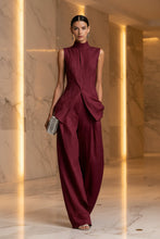 Load image into Gallery viewer, Women's Stand Collar Longline Vest Top & Wide-Leg Trousers Two-Piece Set