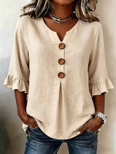 Load image into Gallery viewer, Women's Cotton Linen V-Neck Button-Up Blouse — Summer Casual Top