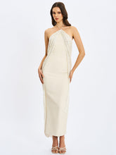 Load image into Gallery viewer, Quimera Almond Beaded Cape Halter Off-Shoulder Maxi Gown