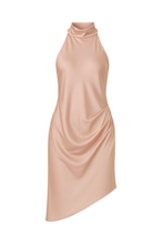 Load image into Gallery viewer, Velaa Drape Satin Mock Neck Dress