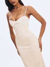 Load image into Gallery viewer, Gracie Butter Yellow Ruched Satin Midi Dress