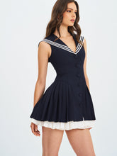 Load image into Gallery viewer, Calliope Navy Sailor Pleated Mini Dress