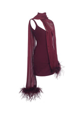 Load image into Gallery viewer, Tori Wine Red Pleated Mini Dress with Chiffon Scarf
