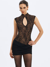 Load image into Gallery viewer, Valerie Black Lace Teardrop Neckline Ruched Mini Dress