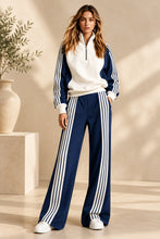 Load image into Gallery viewer, Women's Three-Stripe Colour-Block Half-Zip Sweatshirt & Wide-Leg Track Trouser Set