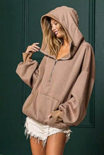 Load image into Gallery viewer, BiBi Stitch Detailed Elastic Hem Half Zip Fleece Hoodie