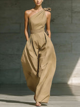 Load image into Gallery viewer, Women's Loose Sleeveless Off-Shoulder Belted Wide-Leg Jumpsuit
