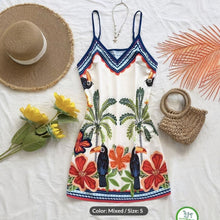 Load image into Gallery viewer, European and American-Style Tropical Print V-Neck Slip Dress