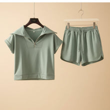 Load image into Gallery viewer, Half-Zip Lapel Sweatshirt & Shorts Two-Piece Set | 6 Colors