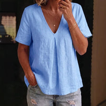 Load image into Gallery viewer, Women's Pleated Cotton-Linen Short-Sleeve Shirt – 5 Colors S–XXL