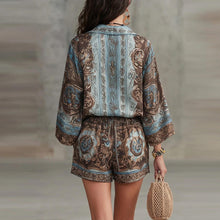 Load image into Gallery viewer, Women's Baroque Medallion Print Batwing Shirt & Shorts Set
