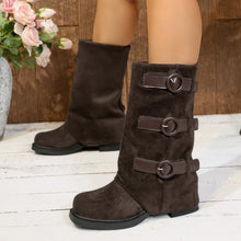 Load image into Gallery viewer, Women’s Vintage Suede Belt-Buckle Pantyhose Boots — Slim Fit Stretch Style