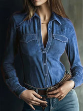 Load image into Gallery viewer, Deerskin Velvet Long Sleeve Patchwork Blouse | Retro Style