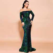 Load image into Gallery viewer, Sexy Strapless Long Sleeve Sequins Party Evening Dress