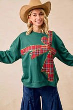 Load image into Gallery viewer, BiBi Plaid Ribbon Bow Detail Christmas Fleece Pullover