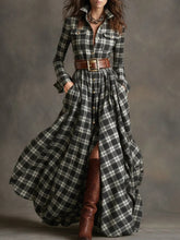 Load image into Gallery viewer, Women's Plus Size Plaid Print Long Sleeve Shirt Dress with Pockets