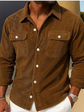 Load image into Gallery viewer, Men's Full Size Corduroy Long Sleeve Button-Down Shirt Plus Size