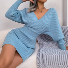 Load image into Gallery viewer, Cross V-Neck Bat-Sleeve Hairy Dress – Autumn/Winter