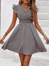 Load image into Gallery viewer, Women's Mini Dress V Neck Flutter Sleeve Striped Summer Dress