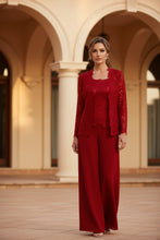 Load image into Gallery viewer, Women's Floral Lace Jacket & Top & Chiffon Wide-Leg Pants Three-Piece Formal Set – 12 Colors US0–14