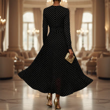 Load image into Gallery viewer, Round Neck Long Sleeve Polka Dot Sheath Dress