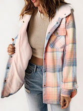 Load image into Gallery viewer, Plaid Snap Down Plush Hooded Jacket Soft & Warm Women Outerwear Cozy And Comfortable Jacket