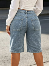 Load image into Gallery viewer, Women's Rhinestone-Embellished Denim Shorts – Loose Fit Straight-Leg with Belt