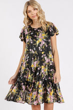 Load image into Gallery viewer, New Summer Flower Print Round Neck Flutter Sleeve Tiered Dress For Women – Feminine, Trendy, Romantic & Flattering Design