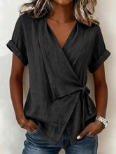 Load image into Gallery viewer, Women's Casual Lapel Collar Lace-Up Short-Sleeve Linen Top