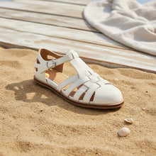 Load image into Gallery viewer, Women's Washed Full Grain Leather Fisherman Sandals – Closed-Toe Woven T-Strap