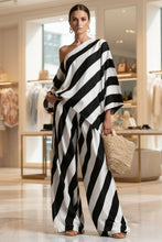 Load image into Gallery viewer, Women's Retro Striped Batwing Top & Wide-Leg Pants Two-Piece Set