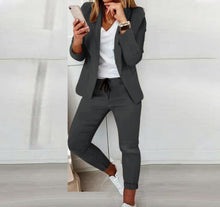 Load image into Gallery viewer, Women’s Notch-Lapel Blazer & Drawstring Pants Suit Set