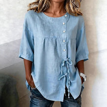 Load image into Gallery viewer, Women's Lace-Up Button Shirt – 3/4 Sleeve Asymmetric